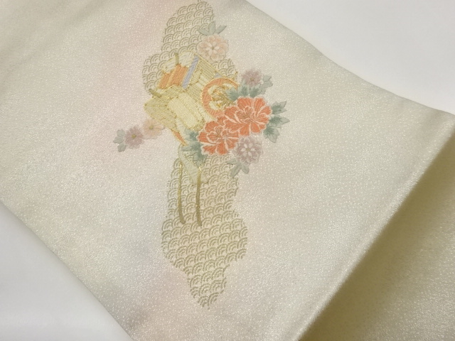 JAPANESE NAGOYA OBI / EMBROIDERY / KINSAI / CARRIAGE & FLOWER
